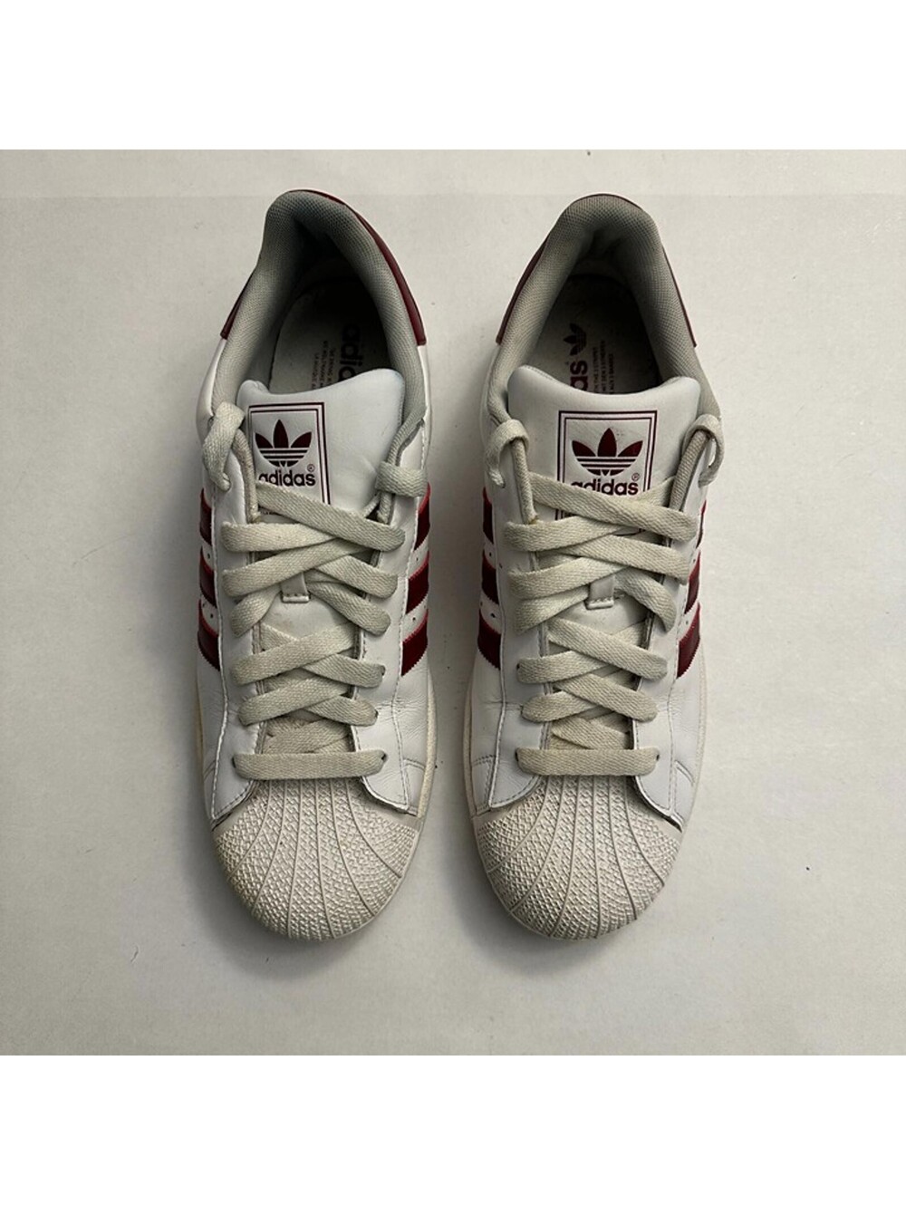 Adidas Originals Superstar Sneakers White Burgundy Casual Shoes Size 12 Used